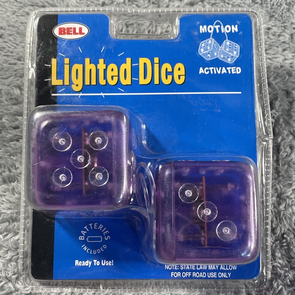 Bell Plastic Motion Light Up Dice Clear/Purple Vintage RARE Item 2001 HTF NOS